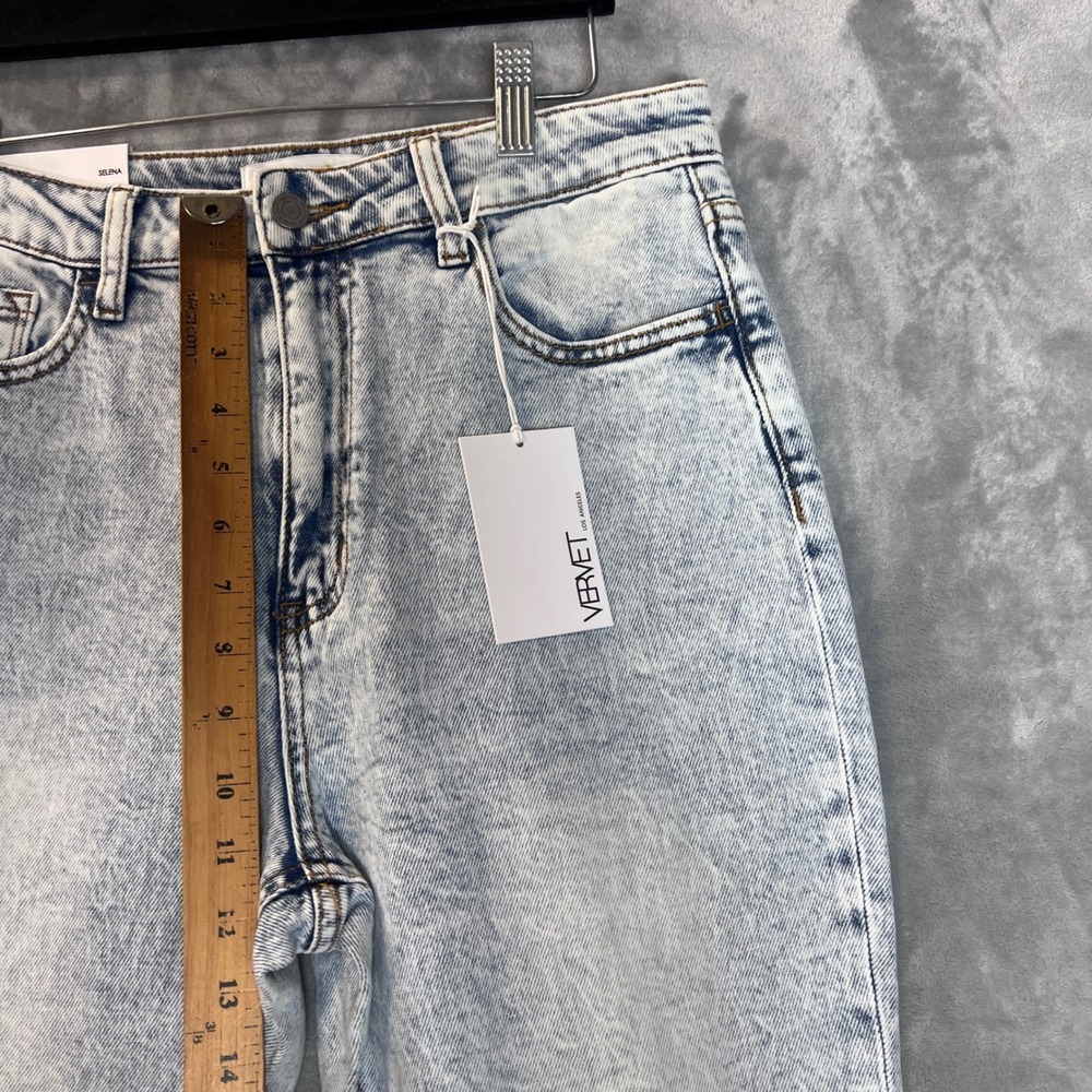 Vervet Jeans Selena High Rise Straight Leg Light Acid Wash Frayed Hem 28 - Picture 7 of 12